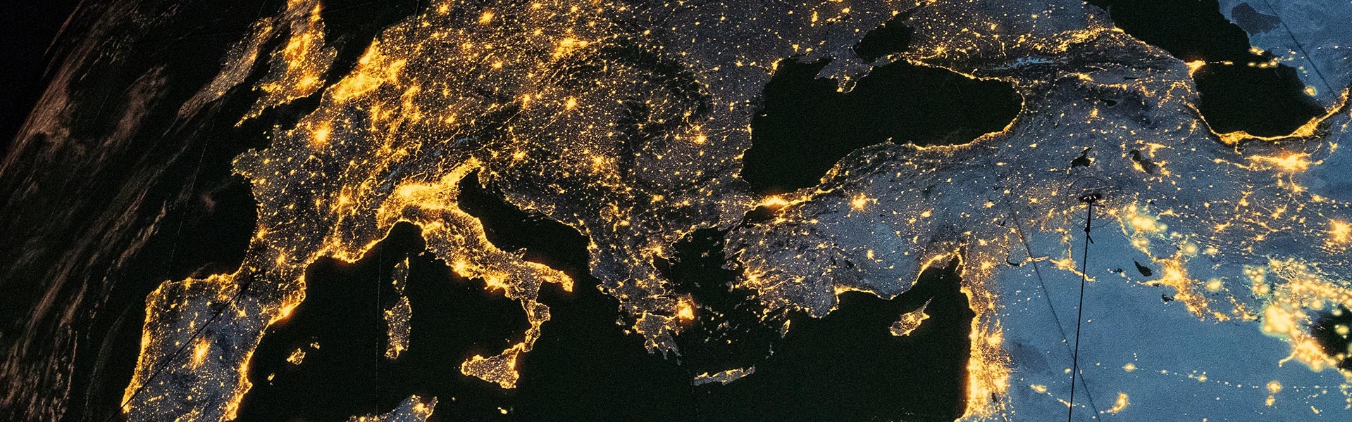 Satellite view of Europe at night